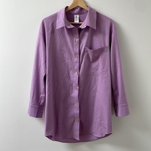Smash + and Tess Diversion Button Shirt Dress Longsleeve Tencel Purple XS - Picture 6 of 11